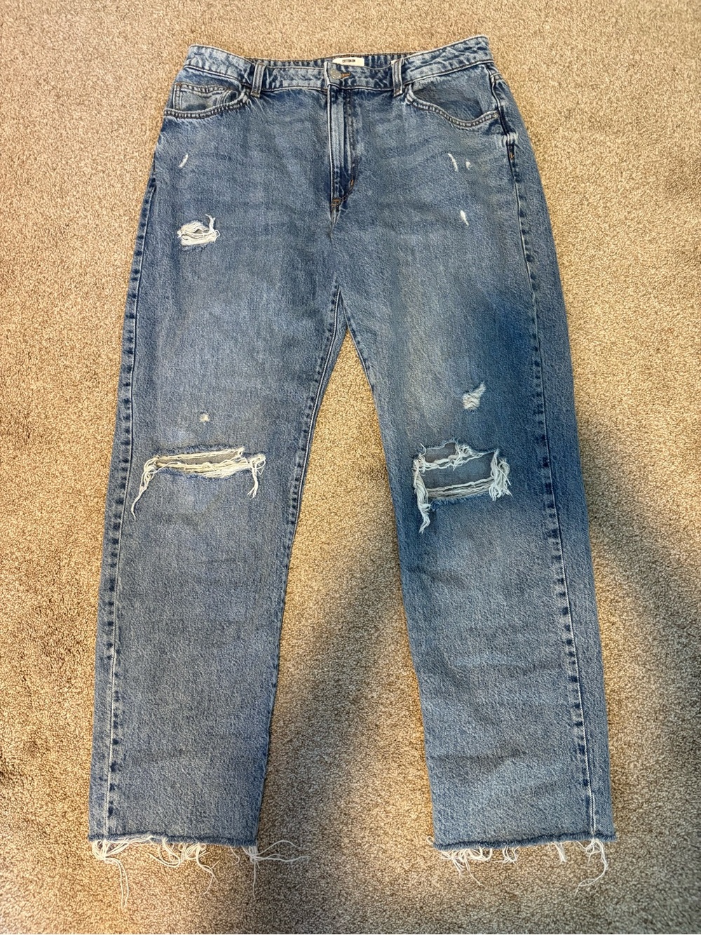 Cotton On Women's Straight Leg Distressed Blue Jeans